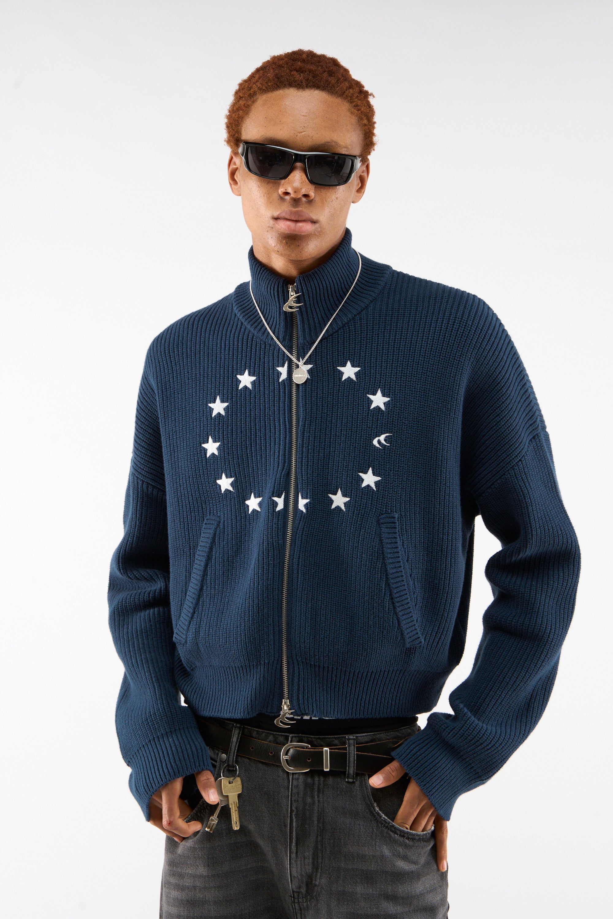 Ea Navy Blue Knit Zipper